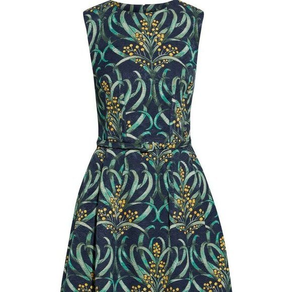 °$2,690 NEW OSCAR DE LA RENTA EXCL SILK LINED LEAF JAQUARD MIDI RUNW DRESS 10 XL - Picture 6 of 9